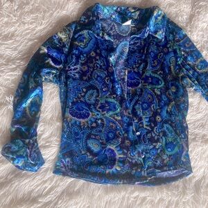Velvet blue paisley button up